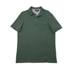 Tahari Polo Shirt Mens Large OD Green Cotton Short Sleeve Chest Pocket Casual